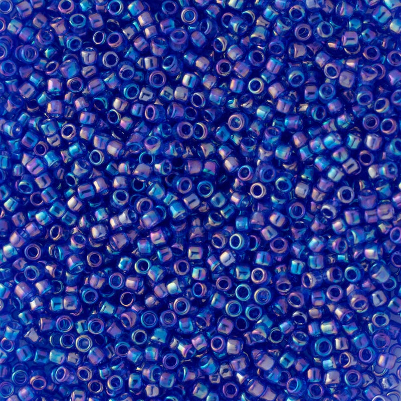 Toho Round Seed Beads Size 15/0 1.5mm, 87 Transparent-Rainbow Cobalt
