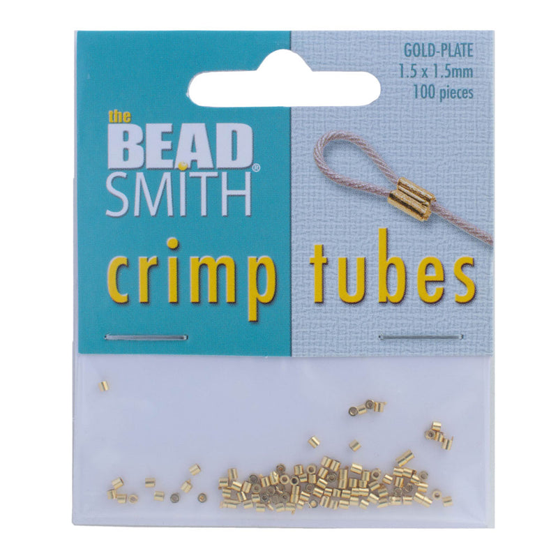 The BeadSmith Crimp Tubes, 1.5x1.5mm, Gold, 100 Pieces/Pack