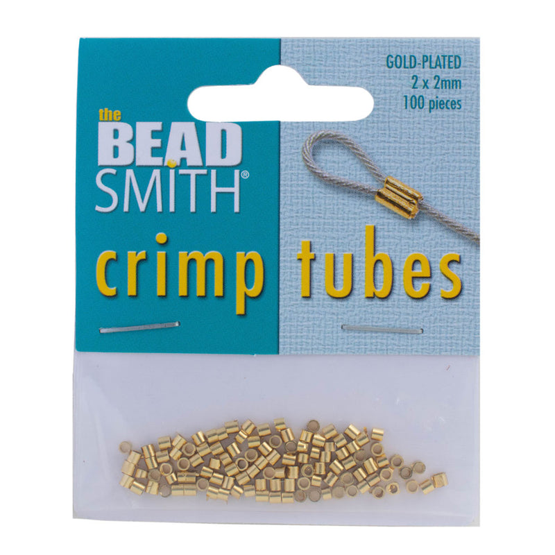 The BeadSmith Crimp Tubes, 2x2mm, Gold, 100 Pieces/Pack